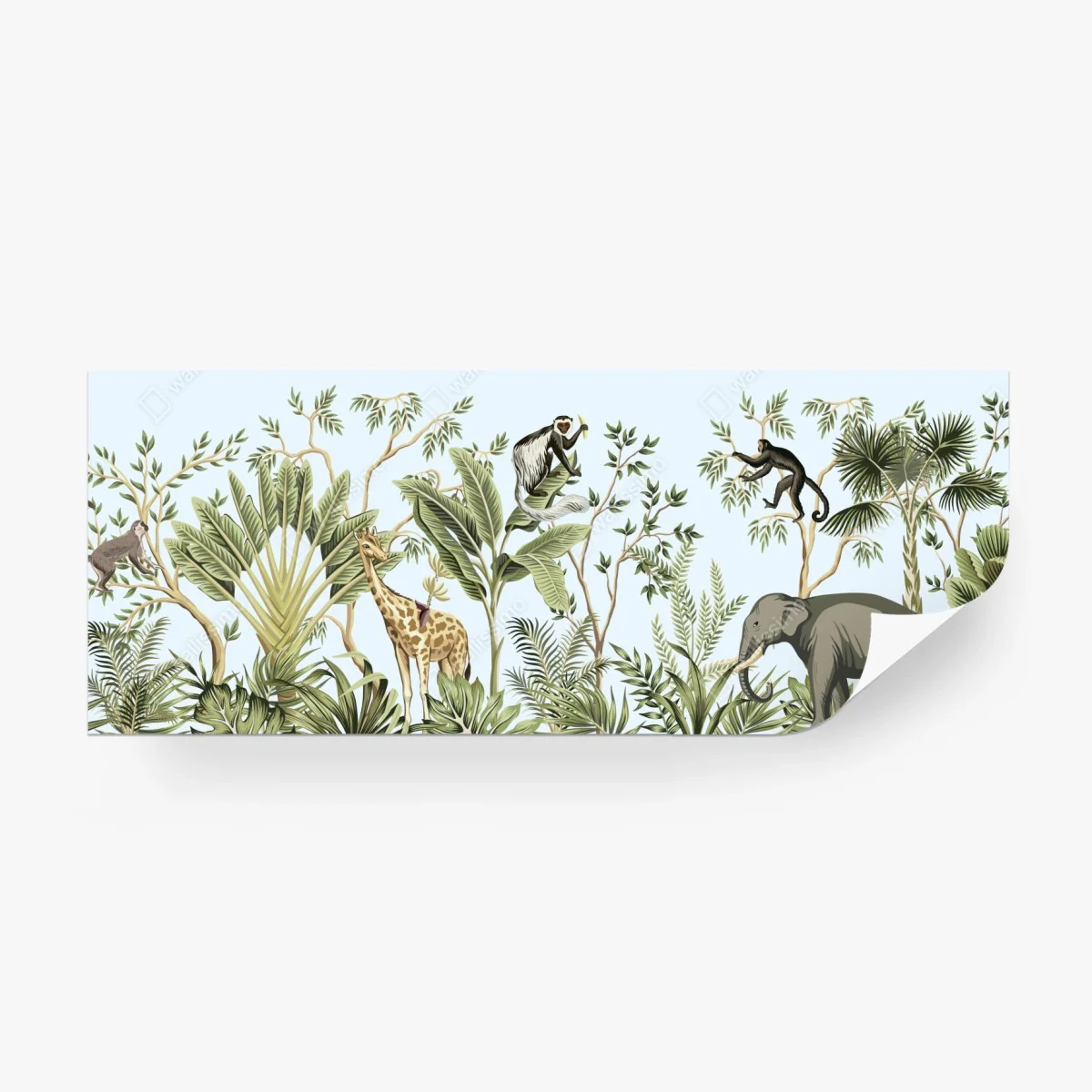 Carta da parati foresta tropicale illustrata con animali • Wallissimo®