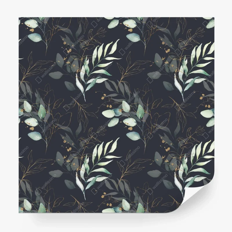 Carta da parati motivo botanico elegante con dettagli dorati