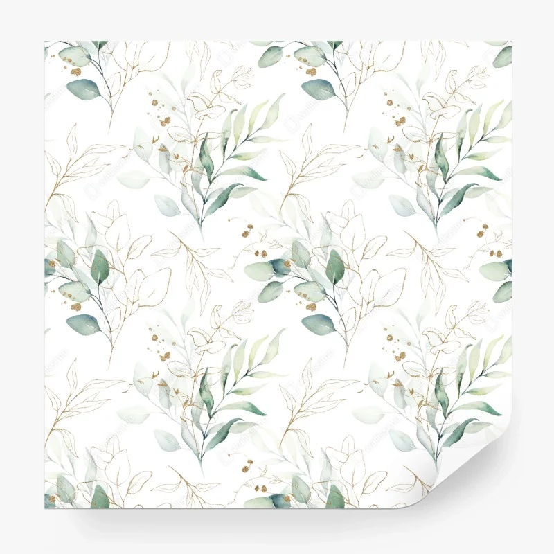 Carta da parati motivo botanico acquerellato con accenti dorati