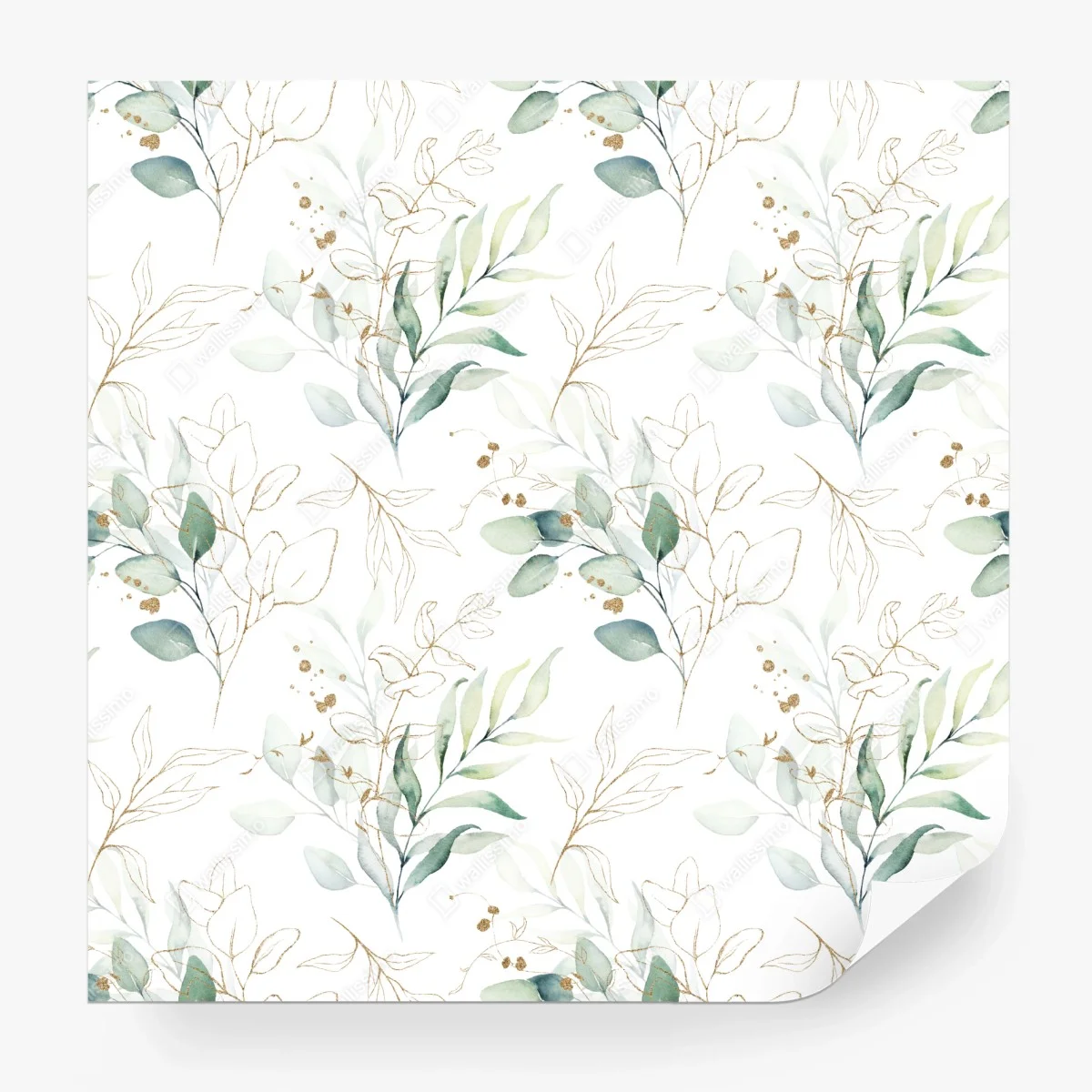 Carta da parati motivo botanico acquerellato con accenti dorati • Wallissimo® Carta da parati motivo botanico acquerellato con accenti dorati • Wallissimo®