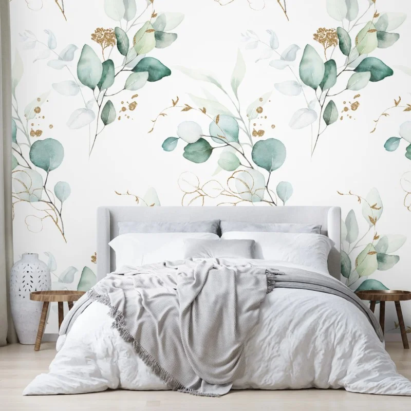 Carta da parati motivo botanico di eucalipto acquerellato