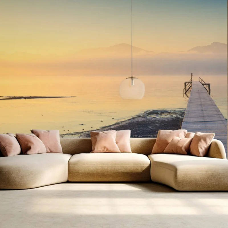 Carta da parati pontile verso l'orizzonte al tramonto