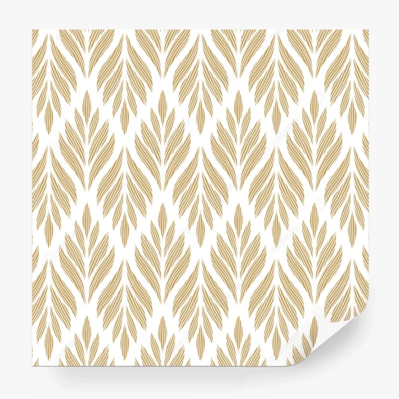 Carta da parati motivo foglia dorata su sfondo bianco