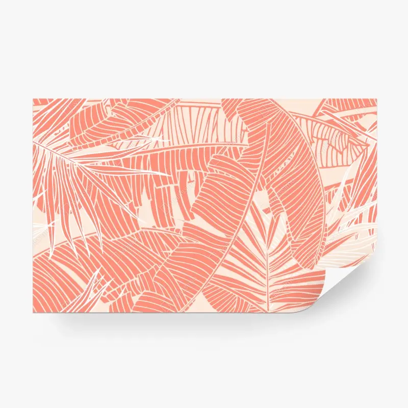 Carta da parati motivo di foglie tropicali color corallo