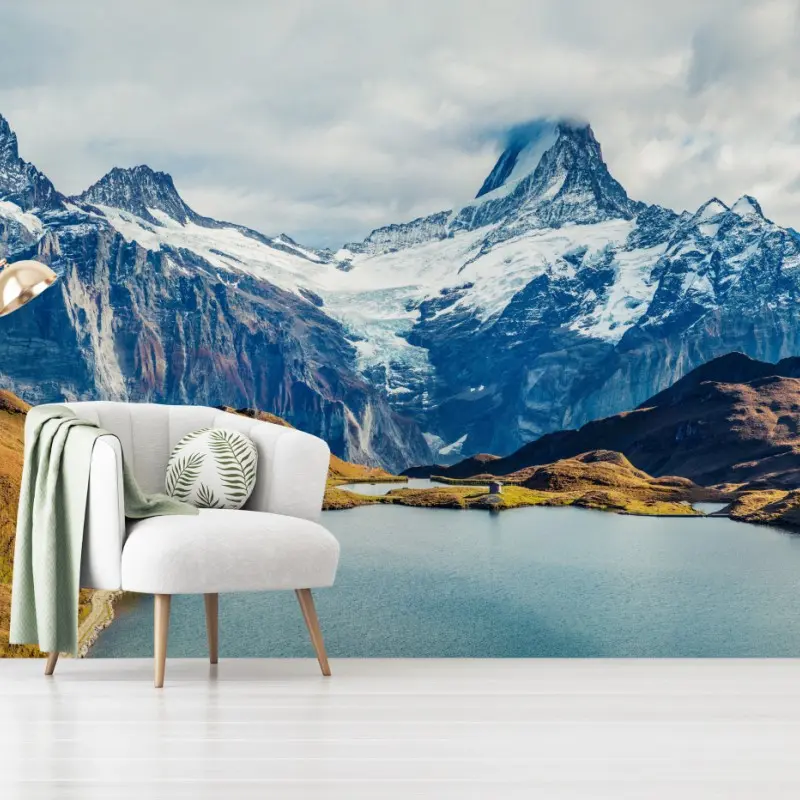 Carta da parati magico panorama autunnale sul lago Bachalpsee e sulle Alpi Svizzere