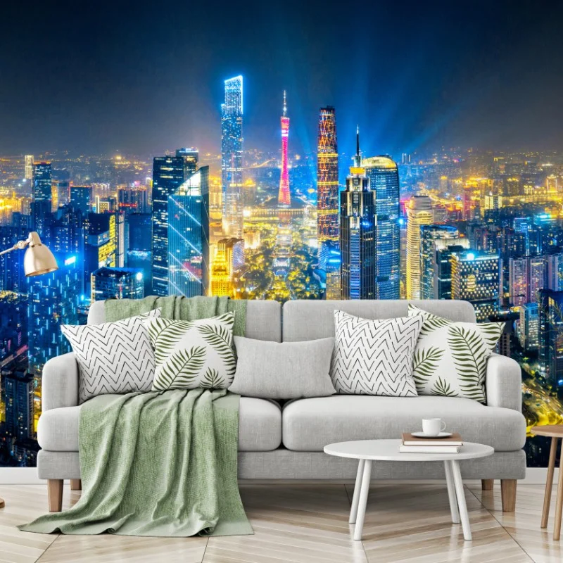 Carta da parati panorama notturno del distretto finanziario di Guangzhou