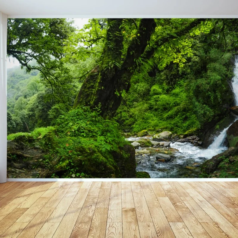 Carta da parati angolo verde: cascata nella foresta