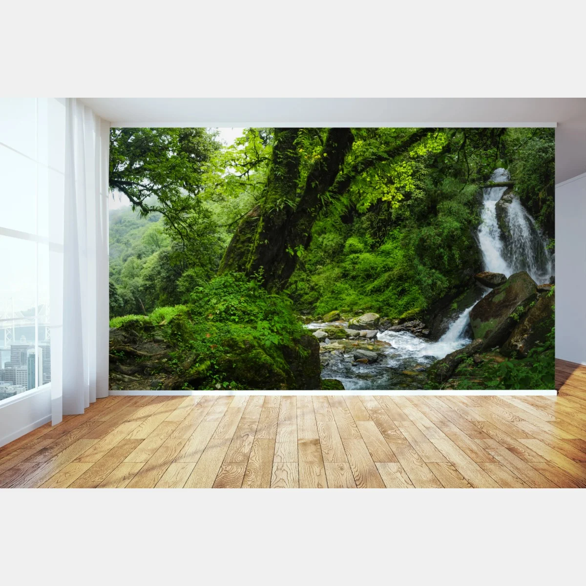 Carta da parati angolo verde: cascata nella foresta • Wallissimo® Carta da parati angolo verde: cascata nella foresta • Wallissimo®