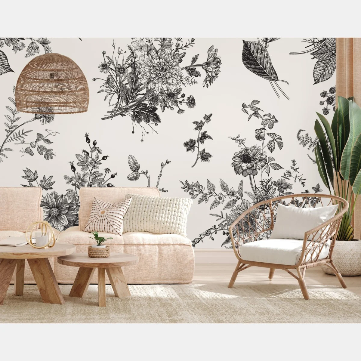 Carta da parati motivo botanico vintage in bianco e nero • Wallissimo® Carta da parati motivo botanico vintage in bianco e nero • Wallissimo®