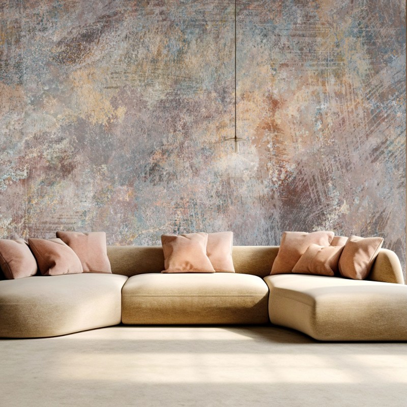 Carta da parati texture astratta patinata in tonalità terra
