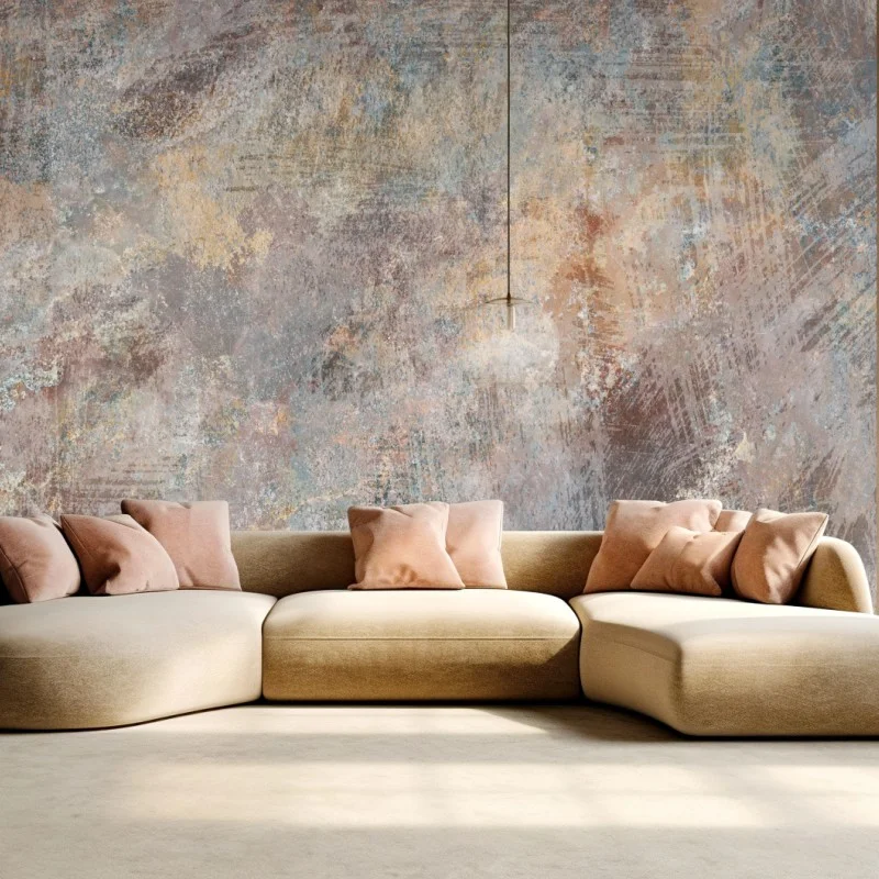 Carta da parati texture astratta patinata in tonalità terra