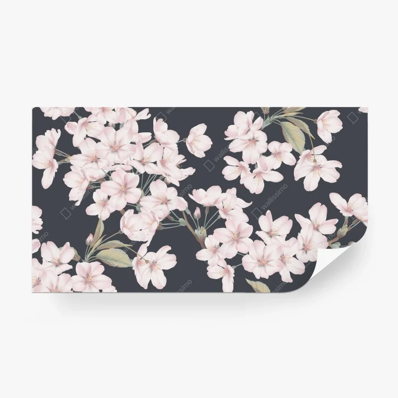 Carta da parati rami di ciliegio in fiore su sfondo scuro