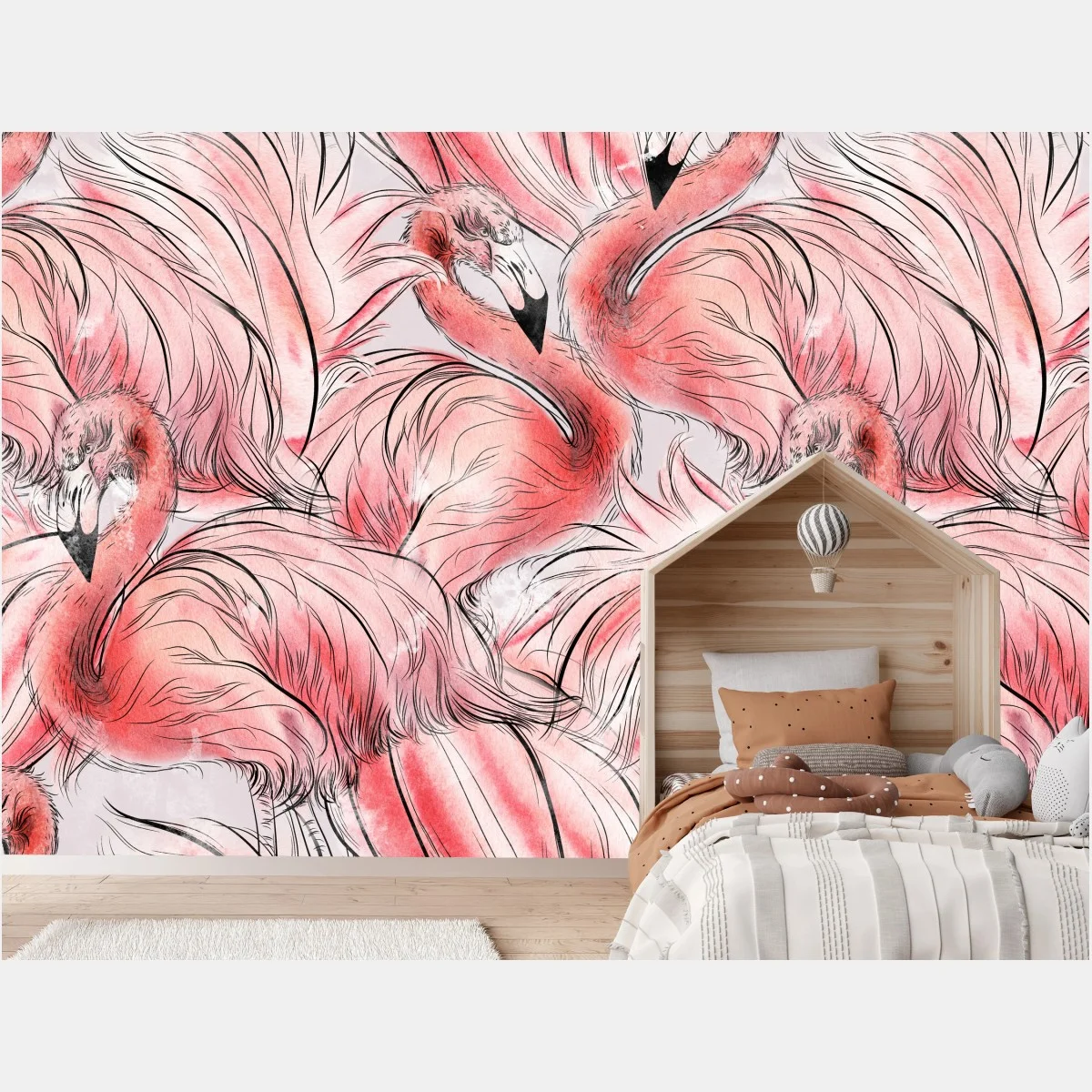 Carta da parati motivo fenicotteri in acquerello rosa • Wallissimo® Carta da parati motivo fenicotteri in acquerello rosa • Wallissimo®