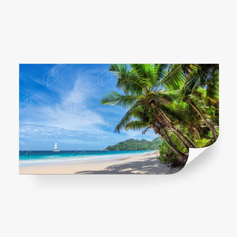 Carta da parati oasi tropicale con palme e mare turchese