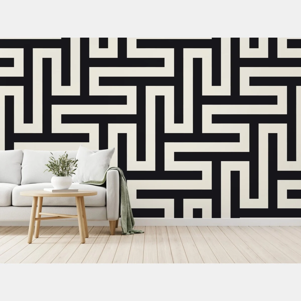 Carta da parati labirinto geometrico in bianco e nero • Wallissimo® Carta da parati labirinto geometrico in bianco e nero • Wallissimo®