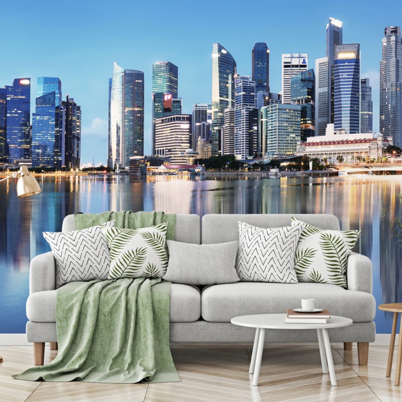 Carta da parati panorama urbano riflesso a Singapore