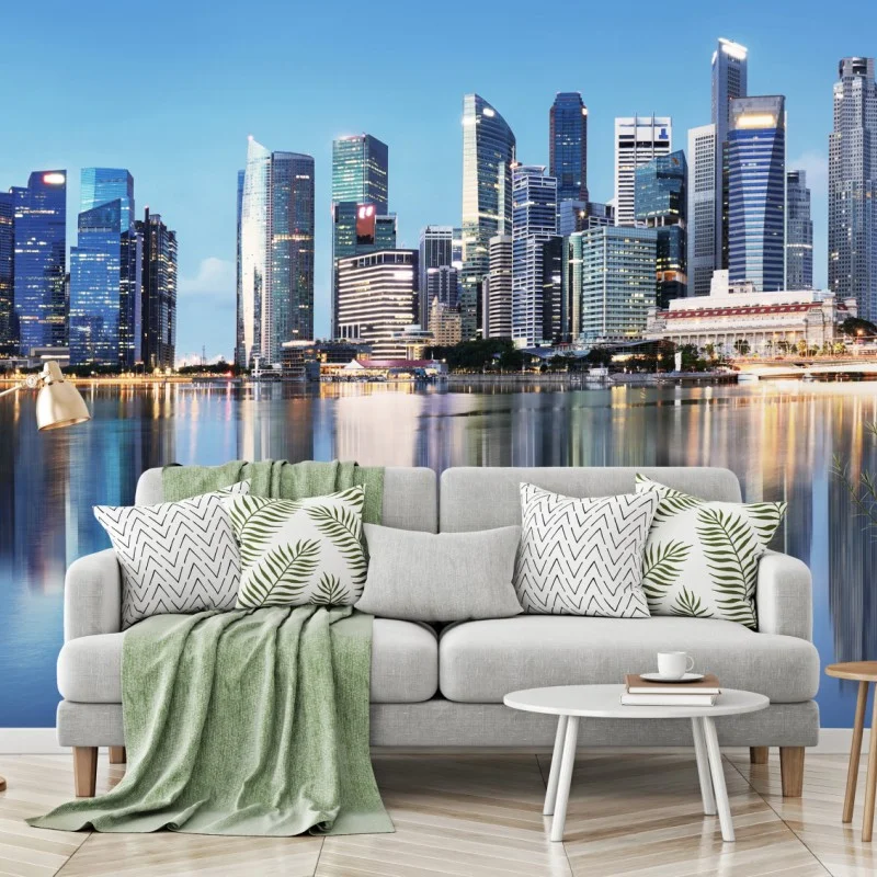 Carta da parati panorama urbano riflesso a Singapore