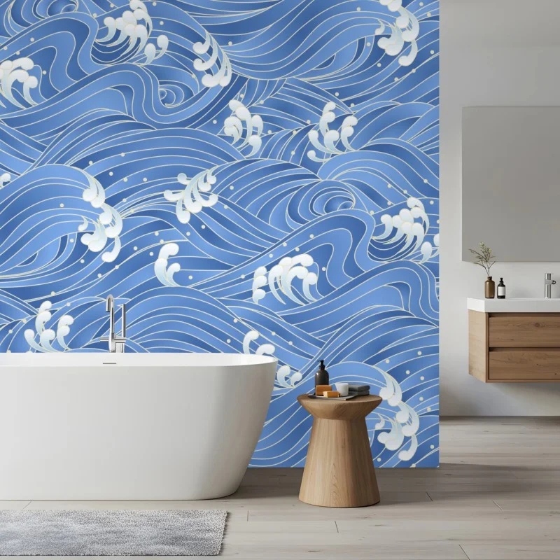 Carta da parati motivo di onde giapponesi stilizzate