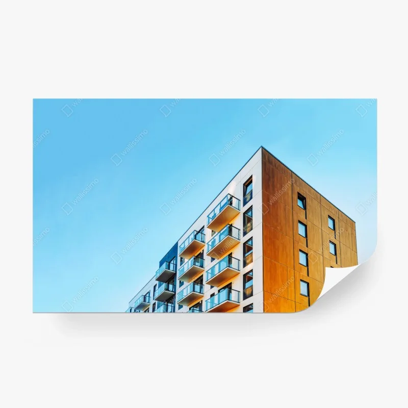 Carta da parati facciata moderna con balconi su cielo azzurro
