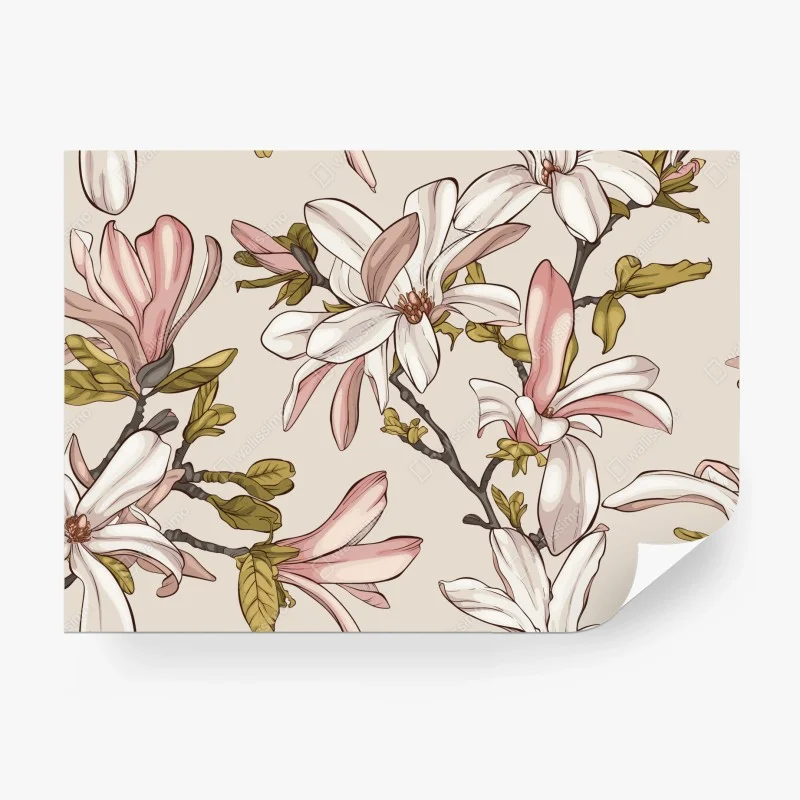 Carta da parati magnolie in fiore su sfondo pastello