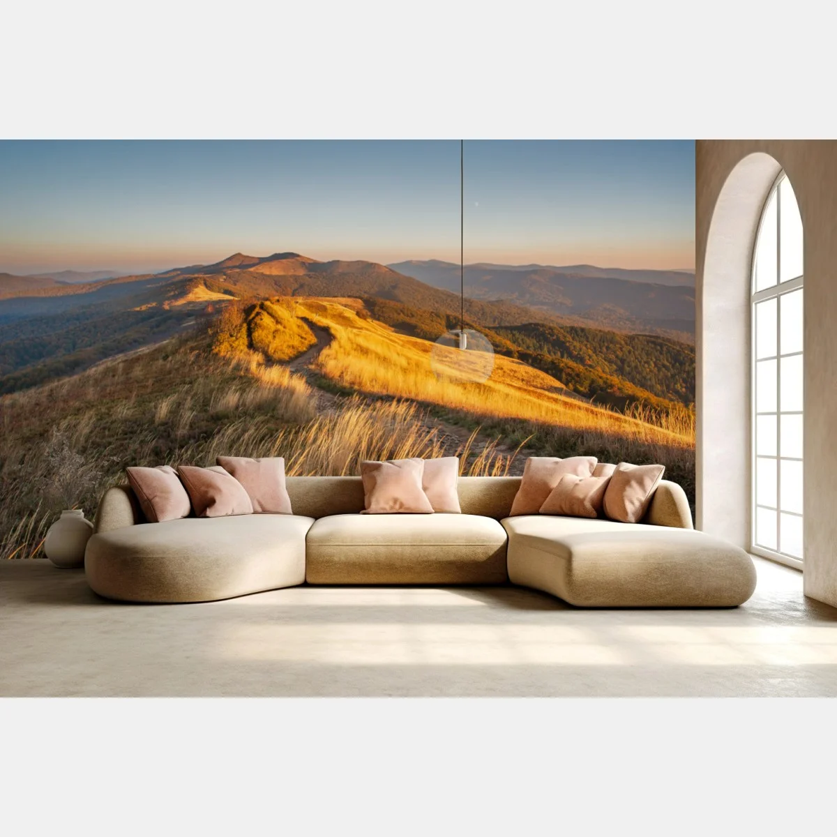 Carta da parati panorama montano al tramonto dorato • Wallissimo® Carta da parati panorama montano al tramonto dorato • Wallissimo®