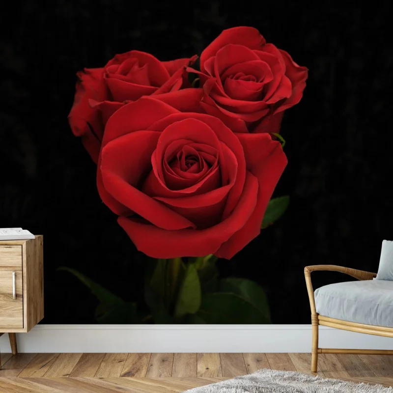 Carta da parati eleganza di rose rosse su sfondo nero