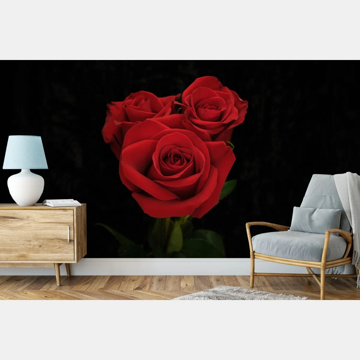 Carta da parati eleganza di rose rosse su sfondo nero • Wallissimo® Carta da parati eleganza di rose rosse su sfondo nero • Wallissimo®