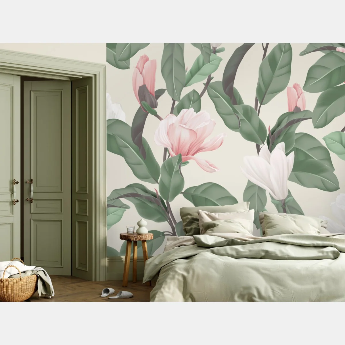 Carta da parati motivo floreale di magnolia anice in toni pastello • Wallissimo® Carta da parati motivo floreale di magnolia anice in toni pastello • Wallissimo®