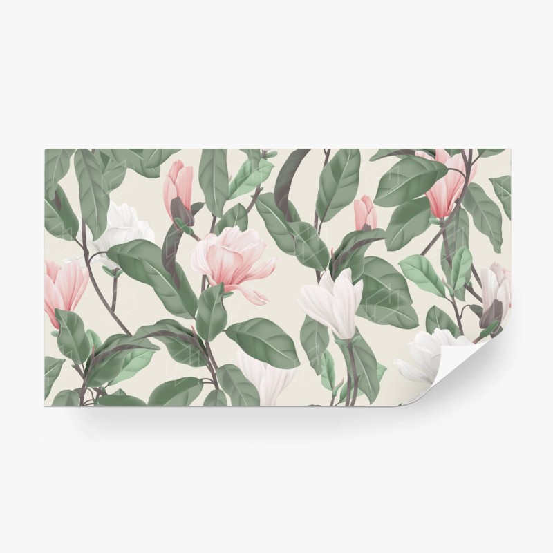 Carta da parati motivo floreale di magnolia anice in toni pastello