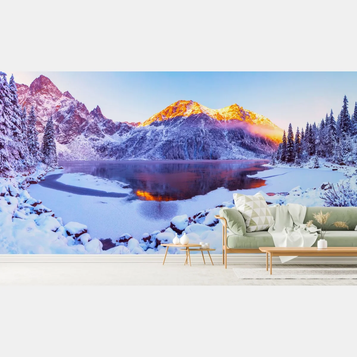 Carta da parati alba dorata sulle Alpi innevate • Wallissimo® Carta da parati alba dorata sulle Alpi innevate • Wallissimo®