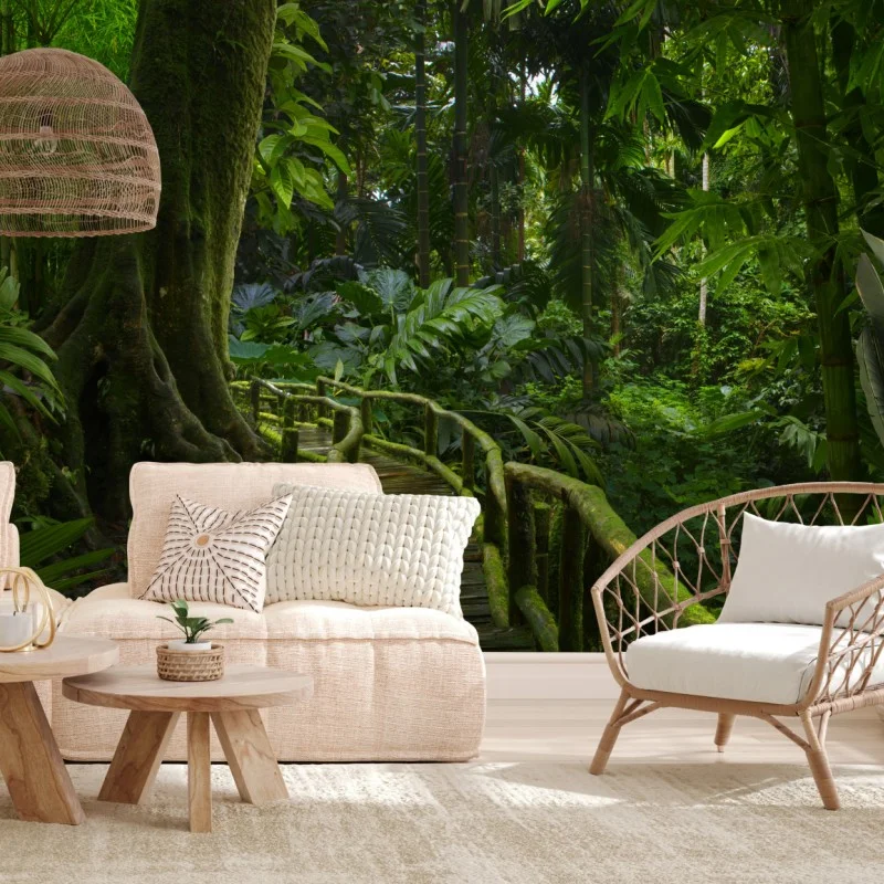 Carta da parati passerella nella foresta pluviale lussureggiante