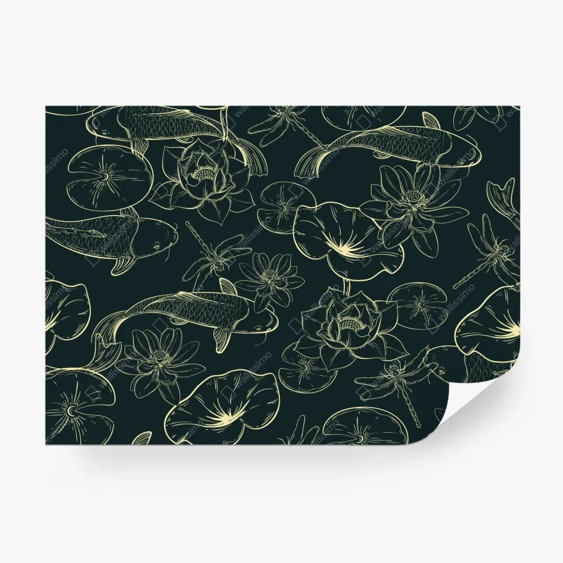 Carta da parati serenità acquatica: carpe koi e fiori di loto