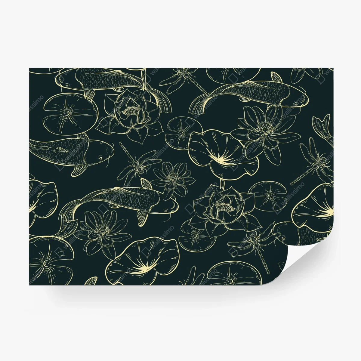 Carta da parati serenità acquatica: carpe koi e fiori di loto • Wallissimo® Carta da parati serenità acquatica: carpe koi e fiori di loto • Wallissimo®