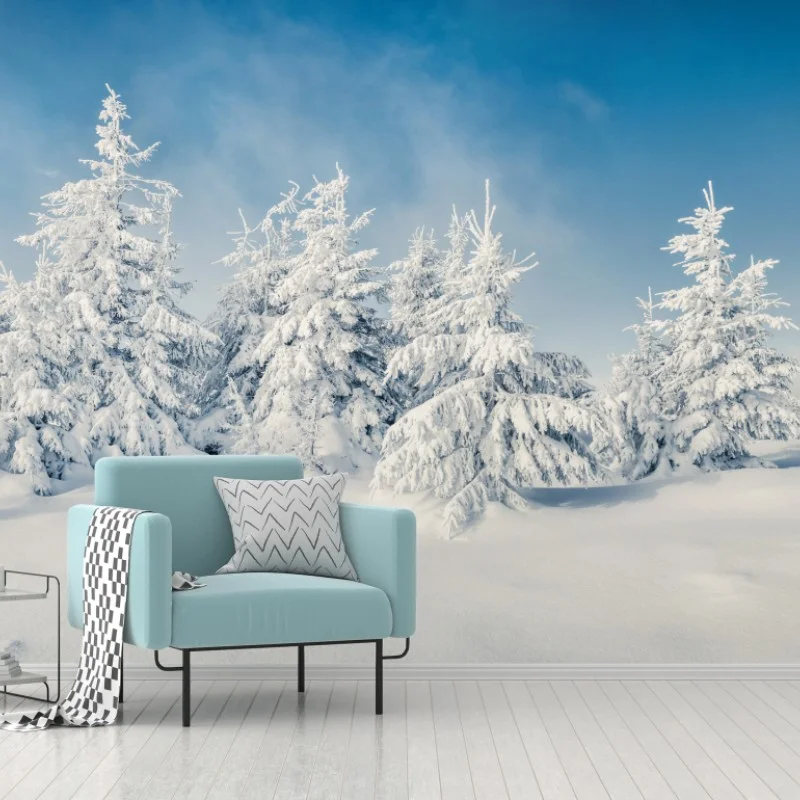 Carta da parati panorama invernale di abeti innevati