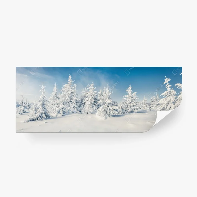 Carta da parati panorama invernale di abeti innevati
