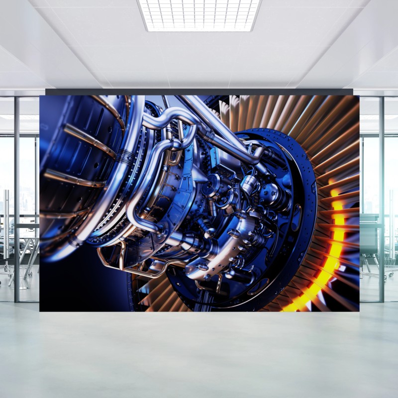 Carta da parati dettaglio di turbina aerospaziale in luce blu