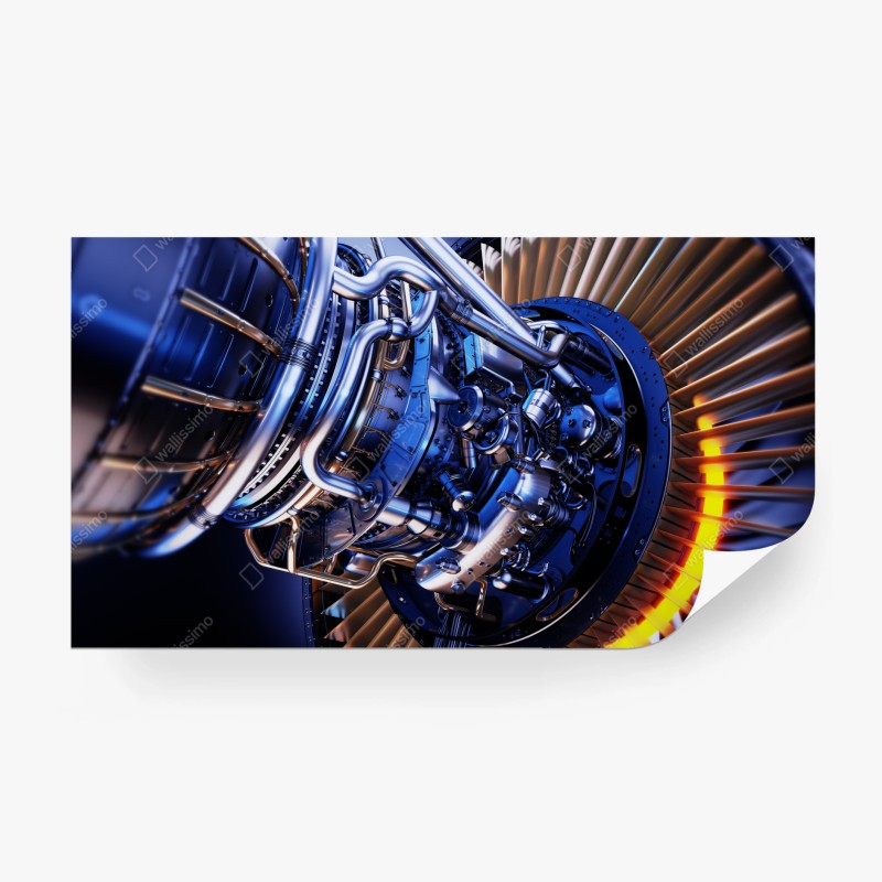 Carta da parati dettaglio di turbina aerospaziale in luce blu