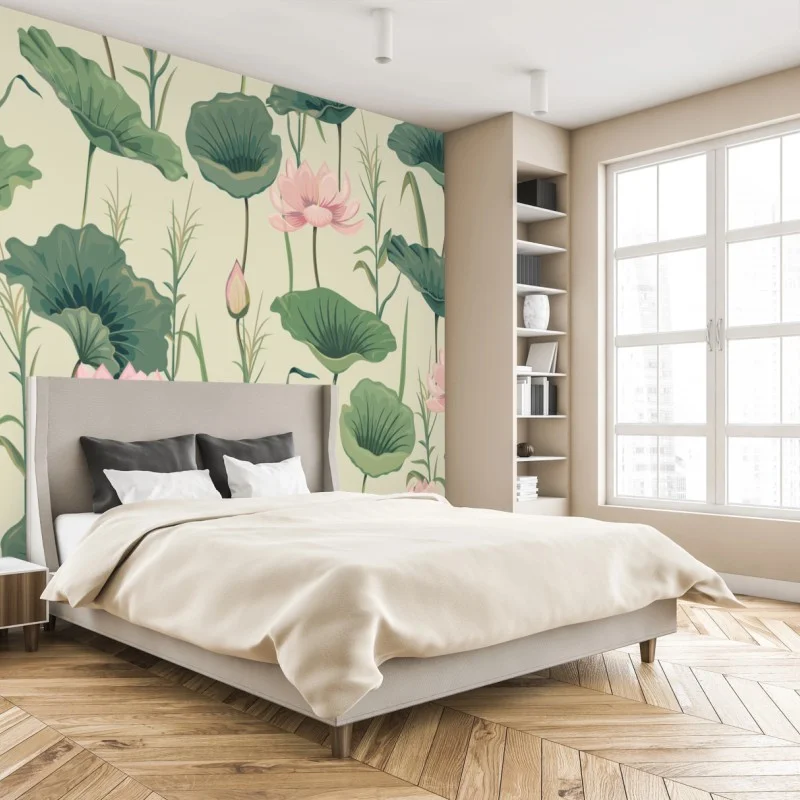 Carta da parati giardino di loto in stile botanico