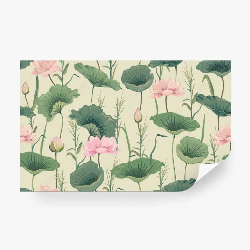 Carta da parati giardino di loto in stile botanico