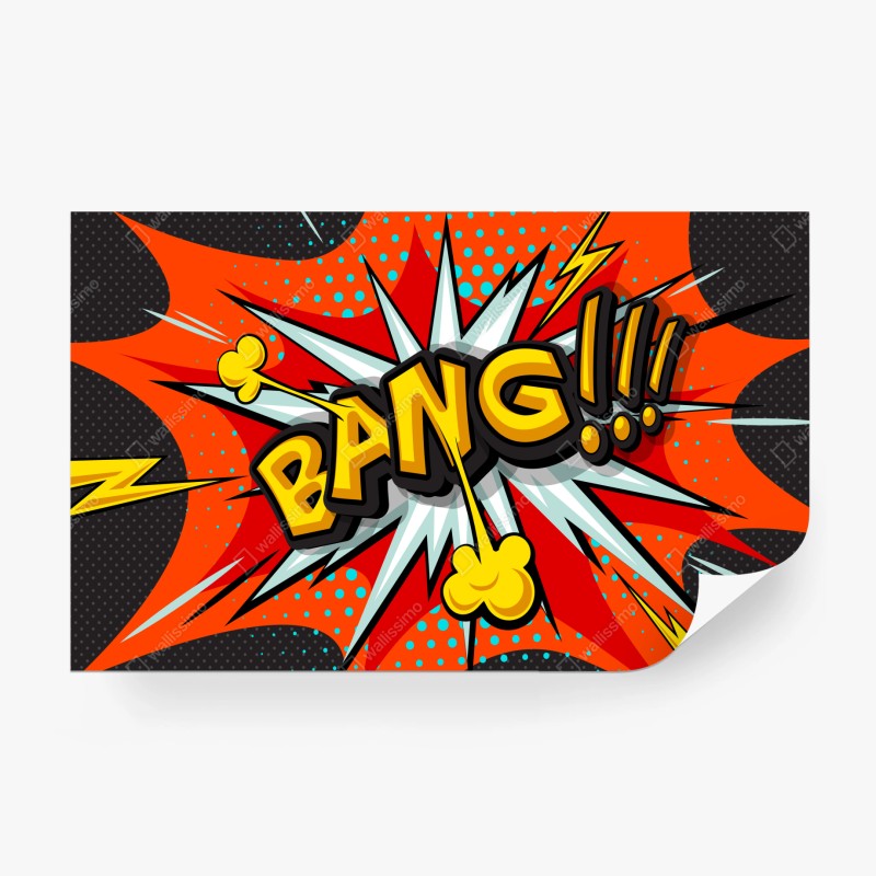 Carta da parati esplosione pop art fumetto con onomatopea bang