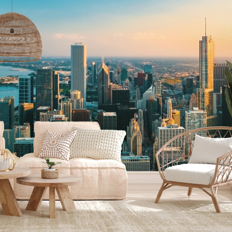 Carta da parati tramonto su Chicago: skyline metropolitano