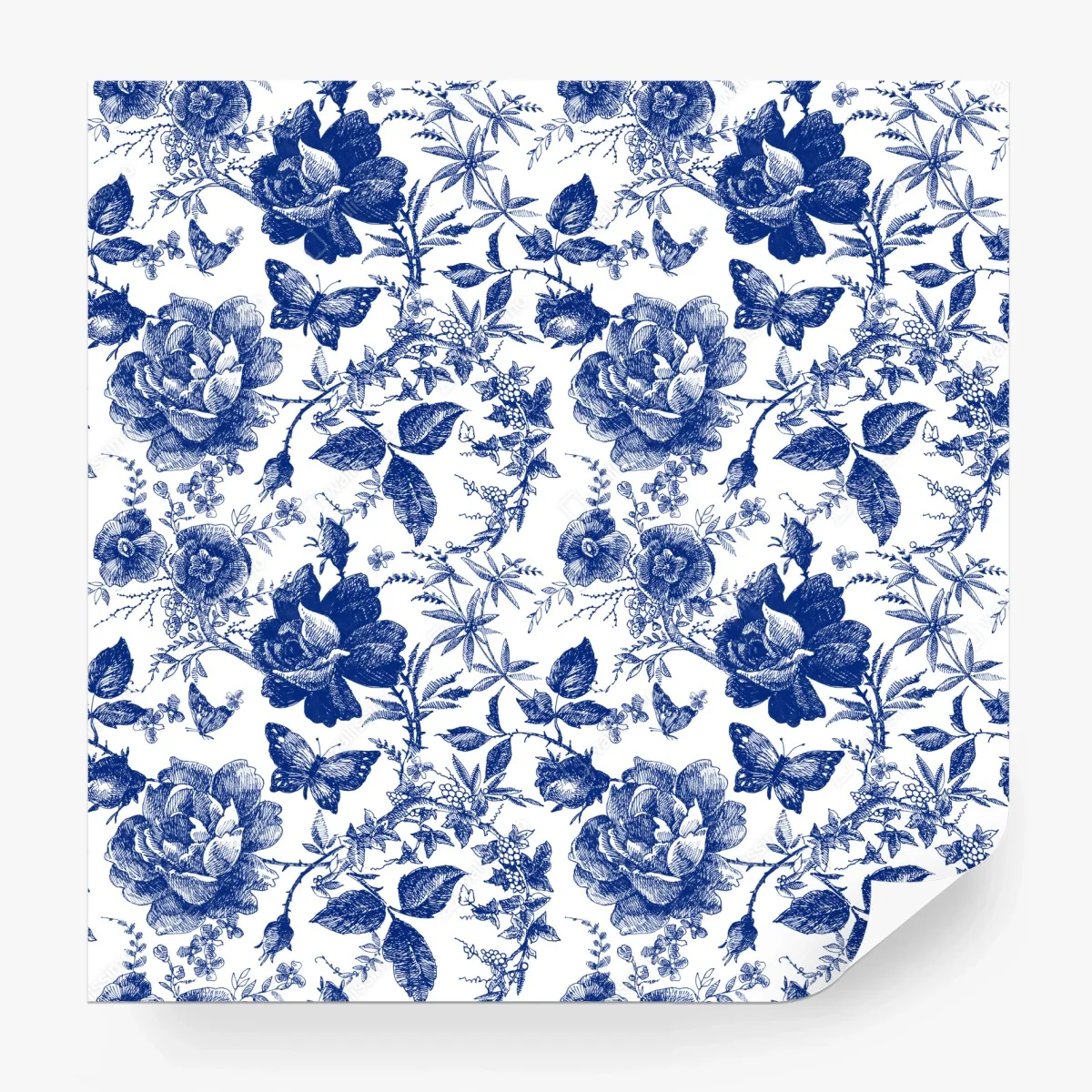 Carta da parati motivo floreale blu in stile toile • Wallissimo® Carta da parati motivo floreale blu in stile toile • Wallissimo®