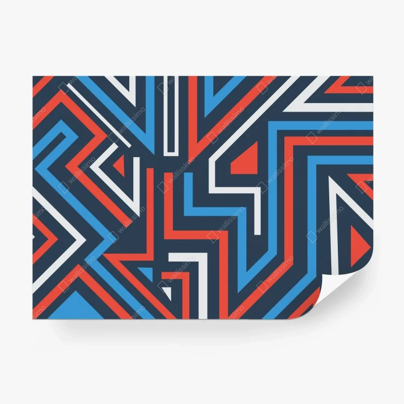 Carta da parati composizione geometrica astratta colori blu e rosso