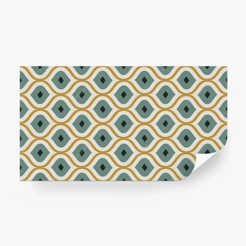 Carta da parati motivo geometrico retrò in toni verdi e senape