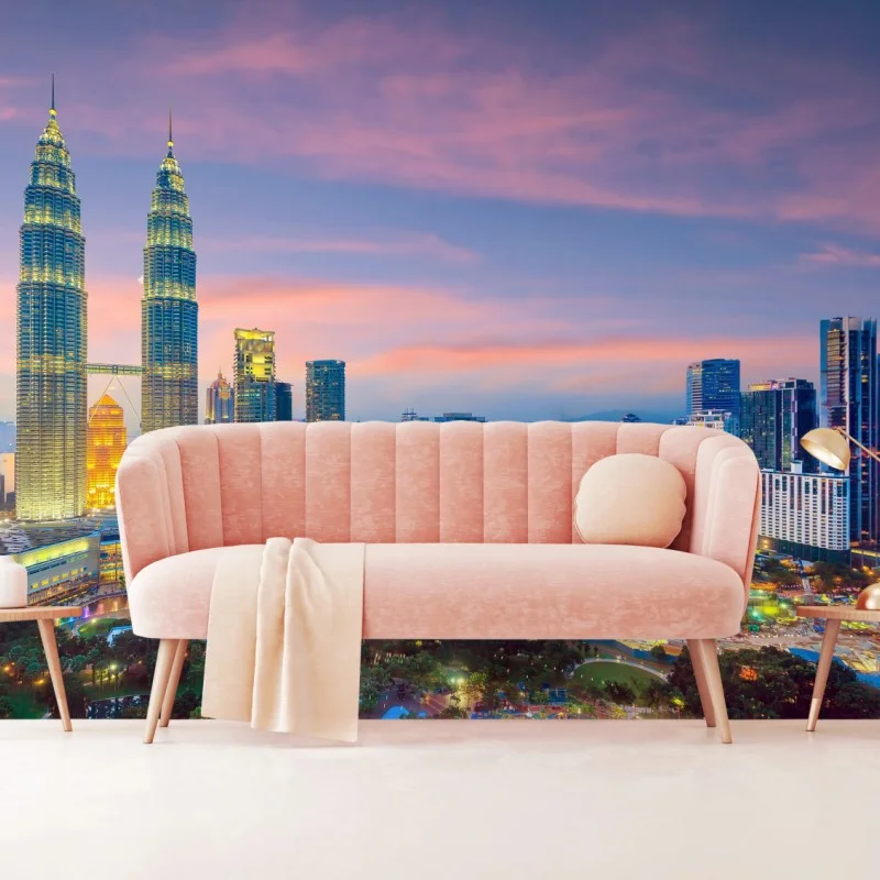 Carta da parati tramonto a Kuala Lumpur: skyline con le torri gemelle