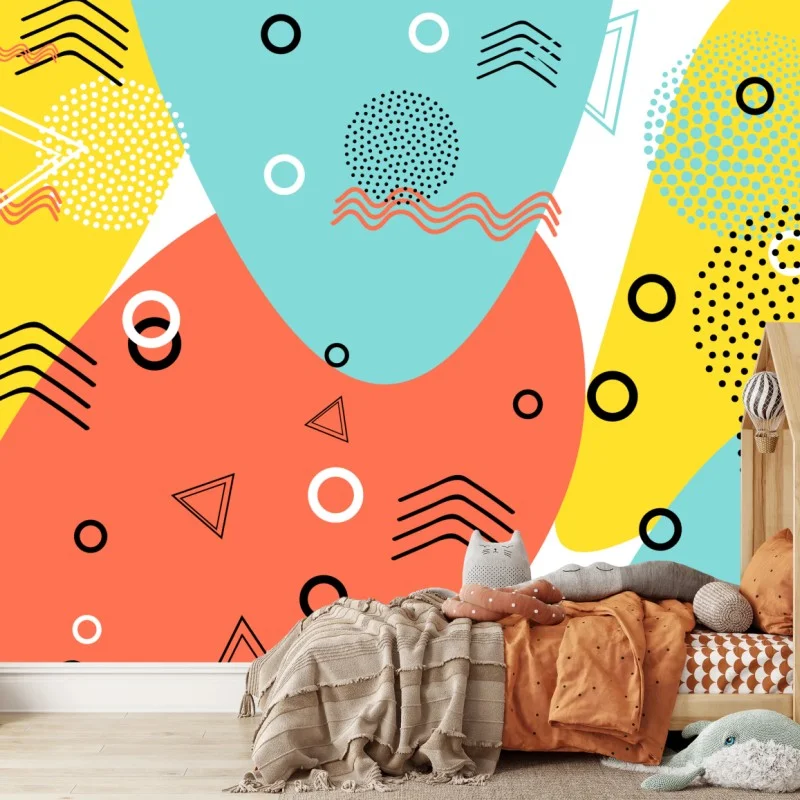 Carta da parati motivo geometrico pop dai colori vivaci