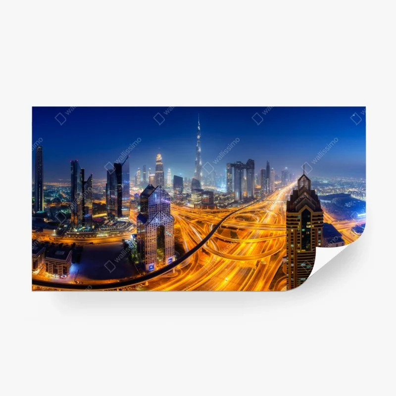 Carta da parati panoramica notturna di Dubai