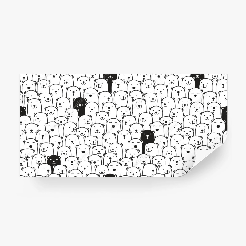 Carta da parati motivo di orsi minimal in bianco e nero