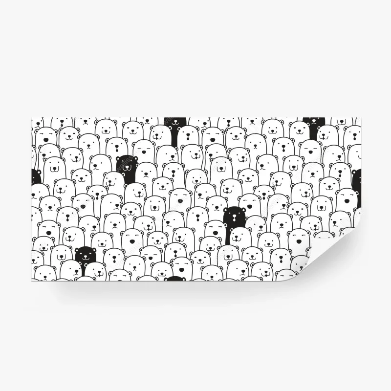 Carta da parati motivo di orsi minimal in bianco e nero