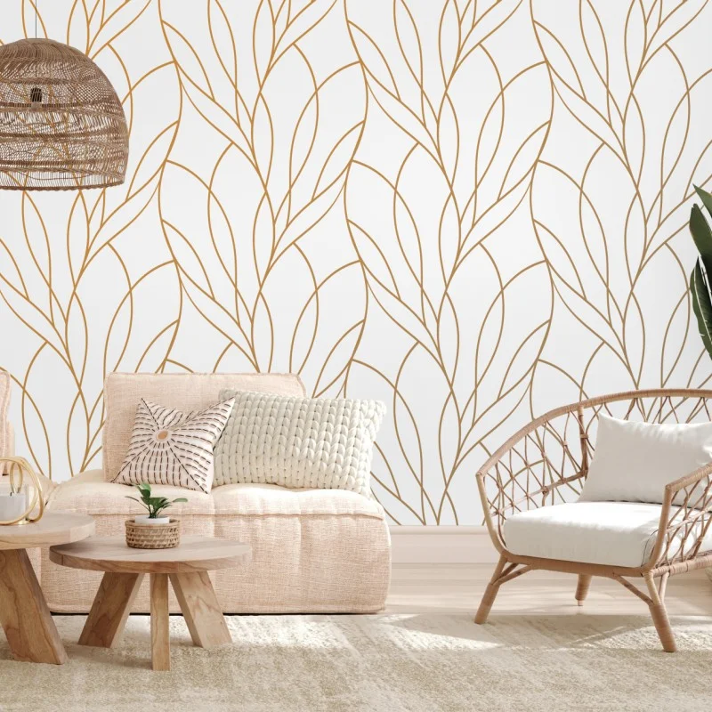 Carta da parati elegante motivo di foglie dorate
